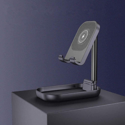 Foldable phone stand with integrated wireless charger 